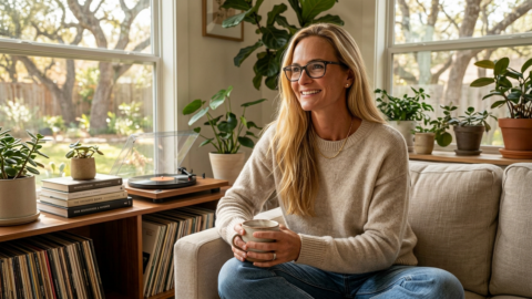 Jennifer in a Botanic Living editorial scene for What Peace Looks Like Right Now.