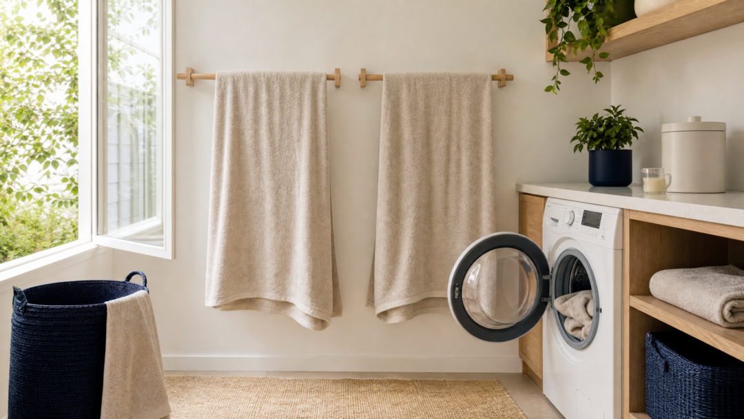 Musty towels usually need a better drying and laundry routine, not a growing collection of products.