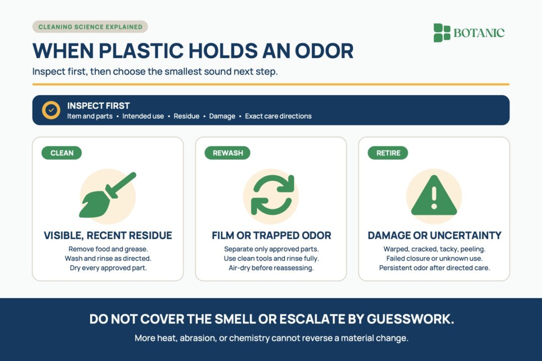 A washed plastic item can still smell because residue hides in its parts or aroma compounds interact with the material. Learn when to clean, rewash, or retire it.