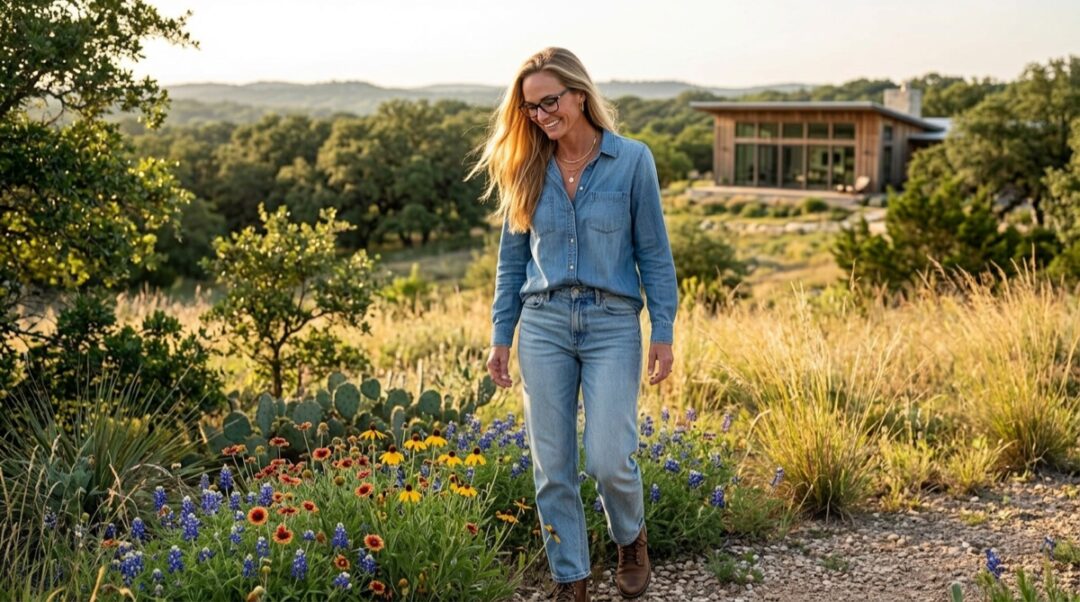 Jennifer in a Botanic Living editorial scene for What the Wildflowers Are Doing at the Edge.