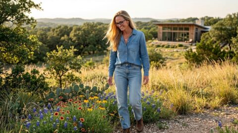 Jennifer in a Botanic Living editorial scene for What the Wildflowers Are Doing at the Edge.