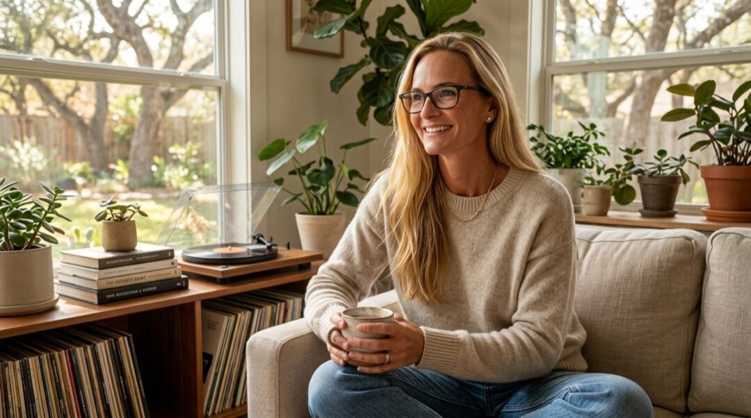 Jennifer in a Botanic Living editorial scene for What Peace Looks Like Right Now.
