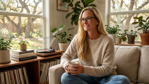 Jennifer in a Botanic Living editorial scene for What Peace Looks Like Right Now.