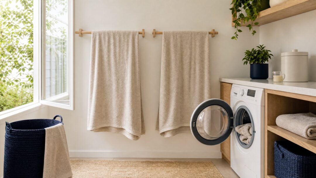 Musty towels usually need a better drying and laundry routine, not a growing collection of products.